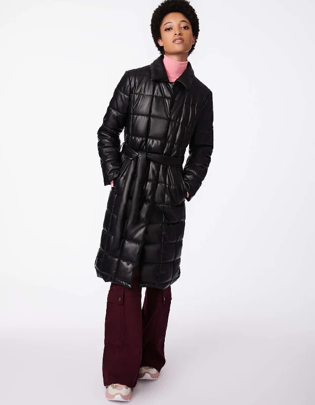 On The Grid Long Belted Vegan Puffer Coat