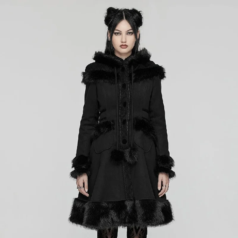 Shearling - lined women's leather coats for ultimate warmth and luxuryWomen's Lolita Hooded Bowknot Overcoat Shearling - lined women's leather coats for ultimate warmth and luxuryWomen's Lolita Hooded Bowknot Overcoat