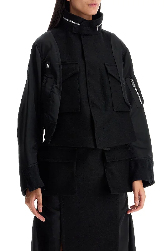 Women's reversible down coats with two - tone designs for versatile stylingSacai Boxy Wool And Nylon Jacket Women's reversible down coats with two - tone designs for versatile stylingSacai Boxy Wool And Nylon Jacket