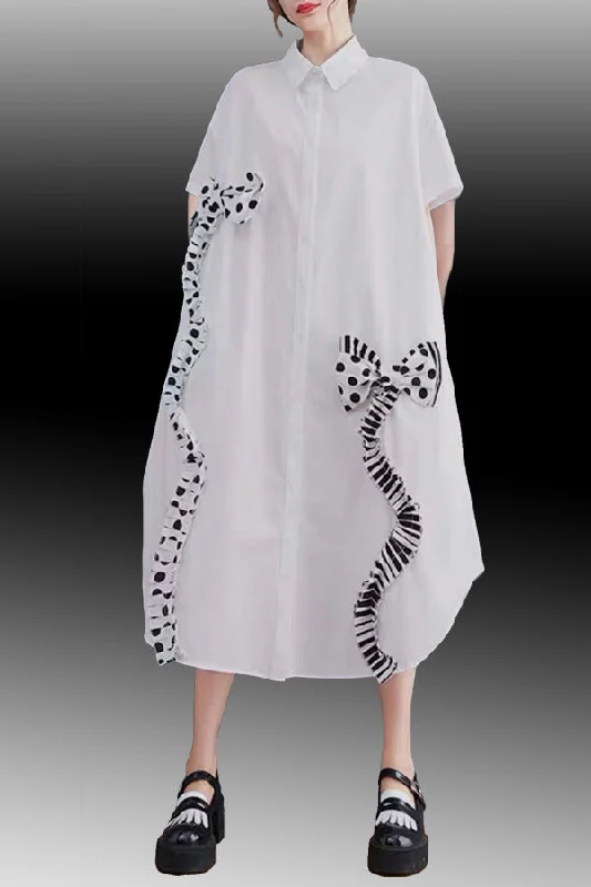 Backless bodycon dress for a bold statementShort Sleeve Button Down Collar Ribbon Cotton Midi Dress Backless bodycon dress for a bold statementShort Sleeve Button Down Collar Ribbon Cotton Midi Dress