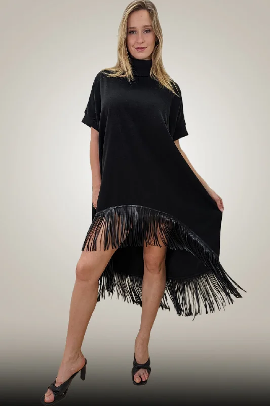 Bodycon dress with a belted waist for a defined figureShort Sleeve Leather Fringe High Low Dress Bodycon dress with a belted waist for a defined figureShort Sleeve Leather Fringe High Low Dress