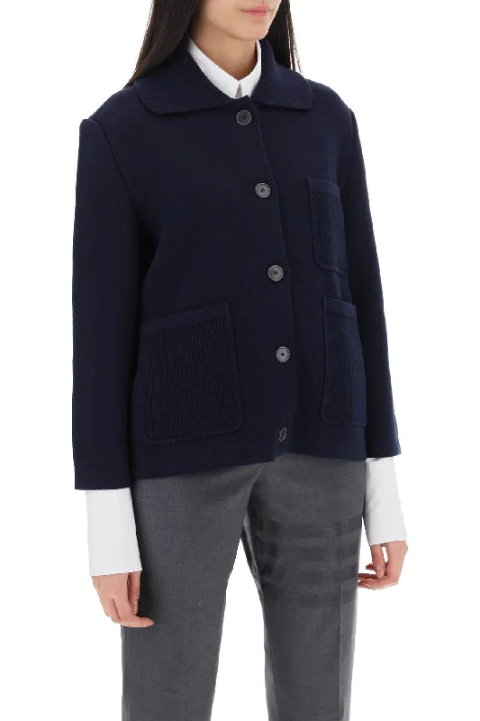Hooded women's puffer coats in neon colors for high - visibility sportsThom Browne Cotton-Cashmere Knit Jacket Hooded women's puffer coats in neon colors for high - visibility sportsThom Browne Cotton-Cashmere Knit Jacket