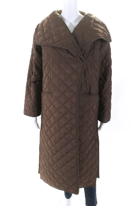 Embroidered women's cotton coats in a bohemian pattern for a unique designToteme Women's Collared Long Sleeves Double Breast Quilted Jacket Brown Embroidered women's cotton coats in a bohemian pattern for a unique designToteme Women's Collared Long Sleeves Double Breast Quilted Jacket Brown