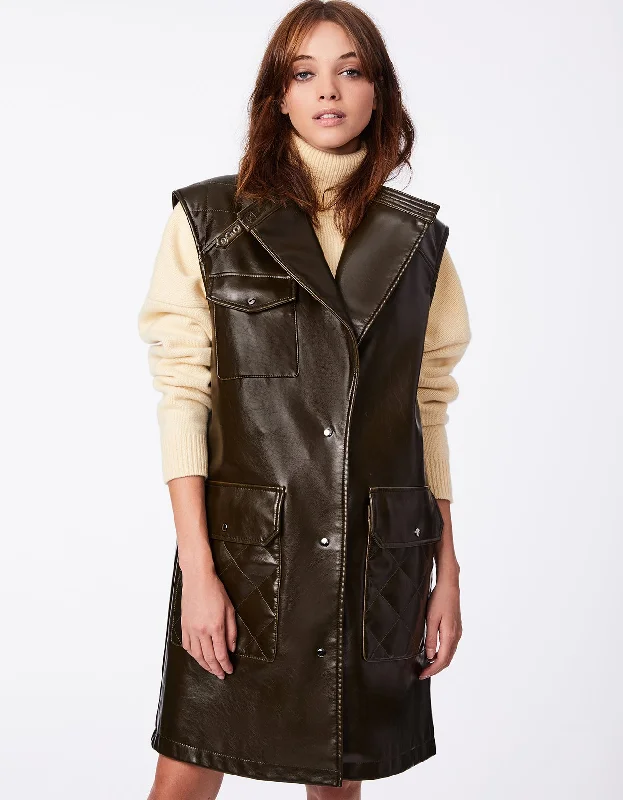 Shearling - lined women's leather coats for ultimate warmth and luxuryVEGAN LEATHER VEST COAT Shearling - lined women's leather coats for ultimate warmth and luxuryVEGAN LEATHER VEST COAT