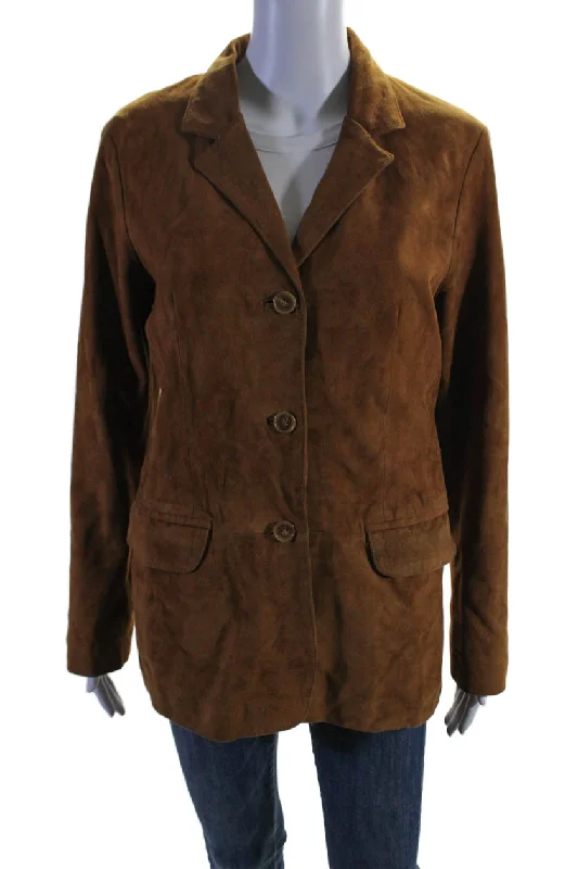 Women's pea coats with brass buttons for a nautical - inspired styleVera Pelle Womens Suede Long Sleeves Button Down Jacket Saddle Brown Women's pea coats with brass buttons for a nautical - inspired styleVera Pelle Womens Suede Long Sleeves Button Down Jacket Saddle Brown