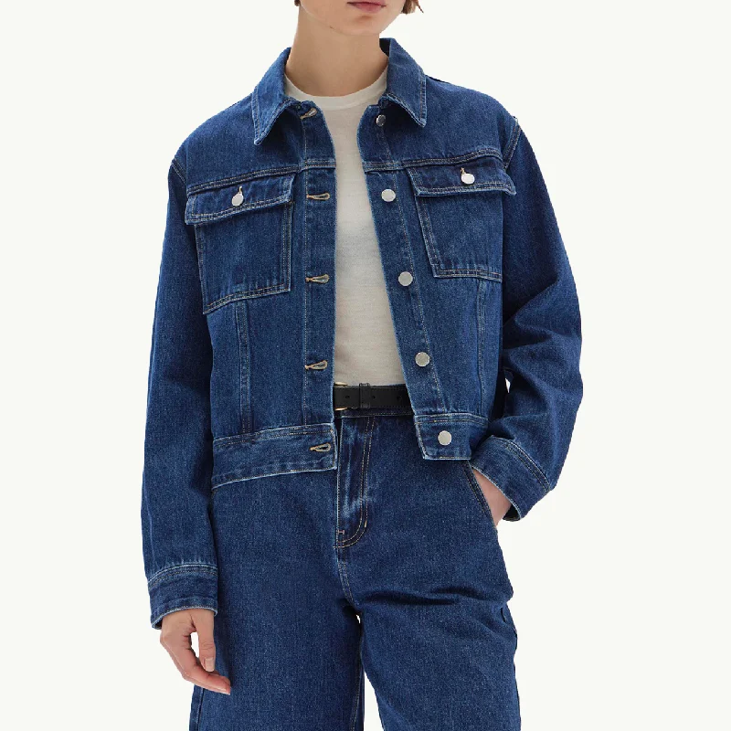 Women's cropped leather coats with silver studs for an edgy lookWinnie Denim Jacket - Heritage Blue Women's cropped leather coats with silver studs for an edgy lookWinnie Denim Jacket - Heritage Blue