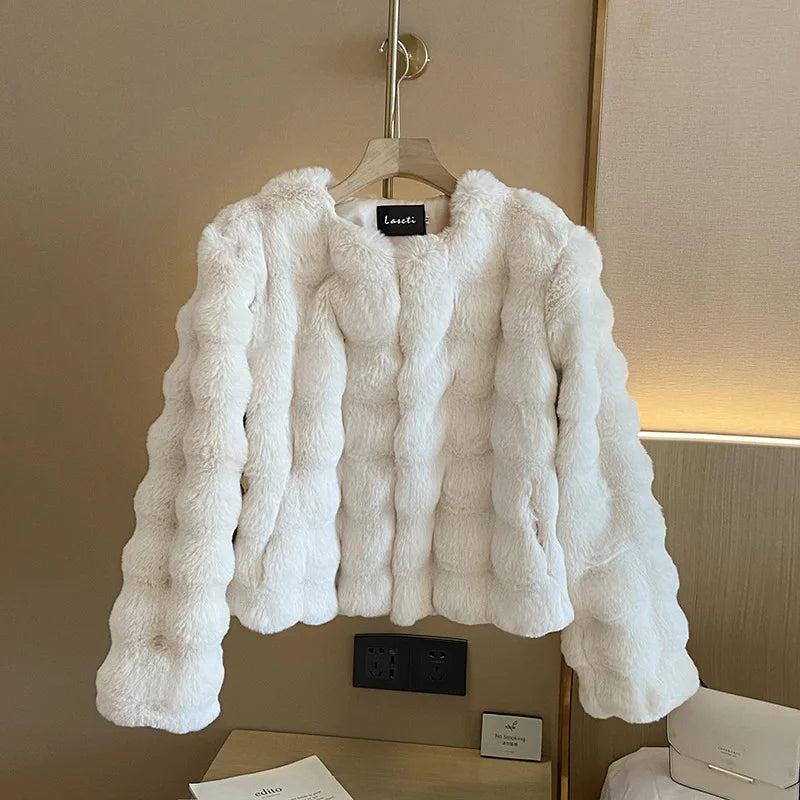 Hooded women's puffer coats in neon colors for high - visibility sportsWhite Fur Coat for Women Autumn and Winter New Style Short Imitation Hooded women's puffer coats in neon colors for high - visibility sportsWhite Fur Coat for Women Autumn and Winter New Style Short Imitation
