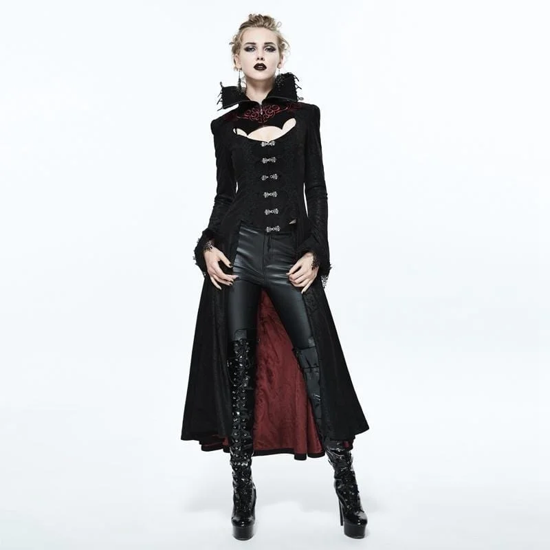 Women's Goth Frock Coat With Stand Up Collar