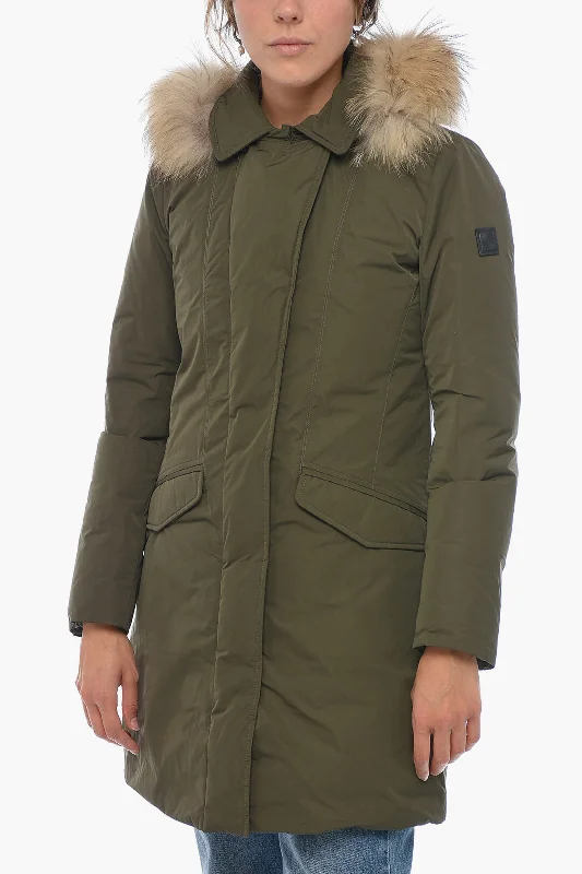 Mid - length women's down coats in a slim fit for a modern and sleek appearanceWoolrich Solid Color MODERN Maxi Down Jacket with Real Fur