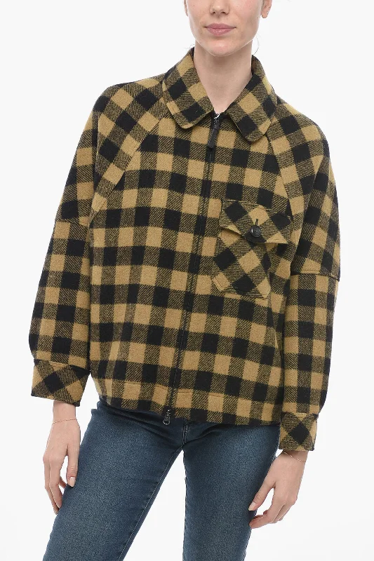Women's knee - length wool blend coats with a fur collar for added warmthWoolrich Zip Closure LADY BUFFALO Overshirt Women's knee - length wool blend coats with a fur collar for added warmthWoolrich Zip Closure LADY BUFFALO Overshirt