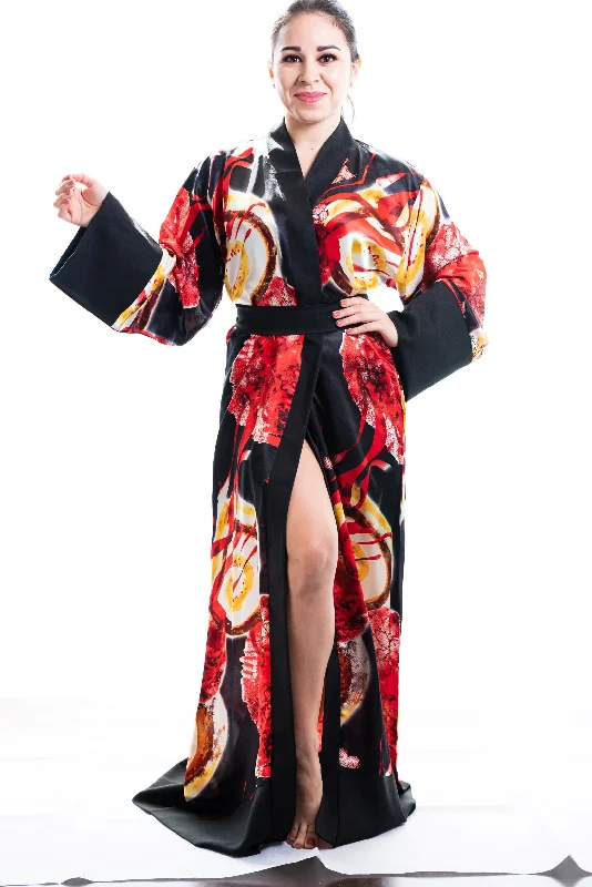 wrap - around women robes with adjustable beltsAhri silk kimono robe