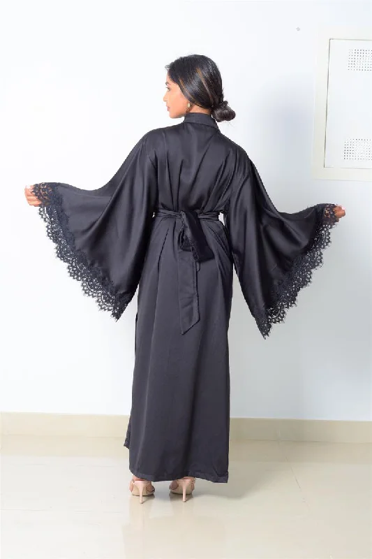 women robes for a hotel stay convenienceCamilla black satin robe