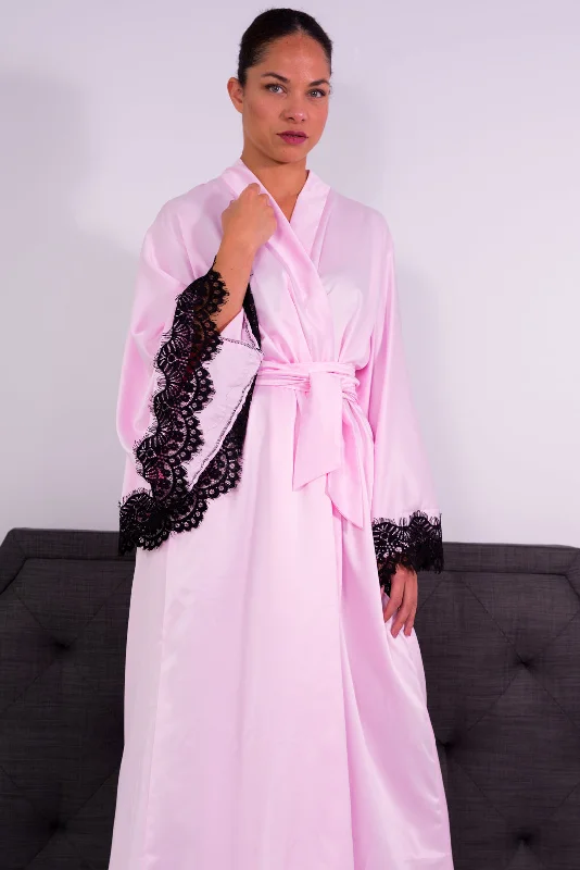 breathable women robes for hot sleepersCamilla Royal pink satin robe