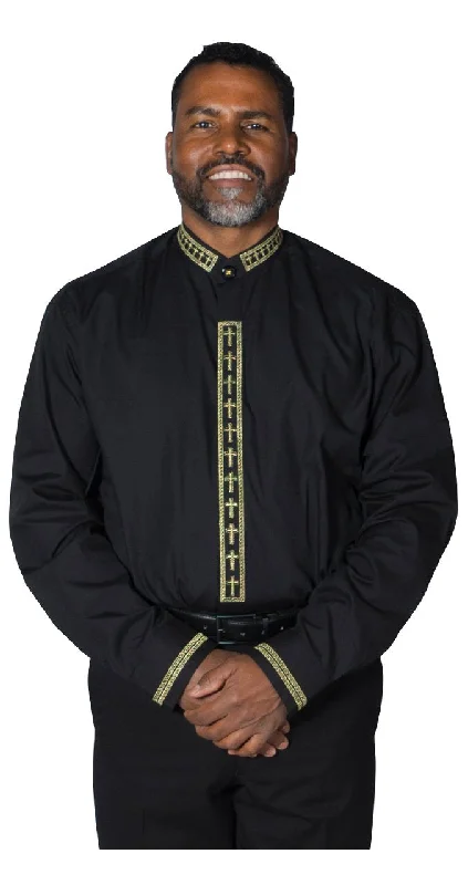 Clerical Clergy Shirt Long Sleeve Collarless Cross Collar Placket