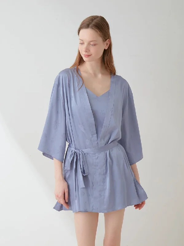 Flower Long Sleeve Satin Tie Nightgown Robe