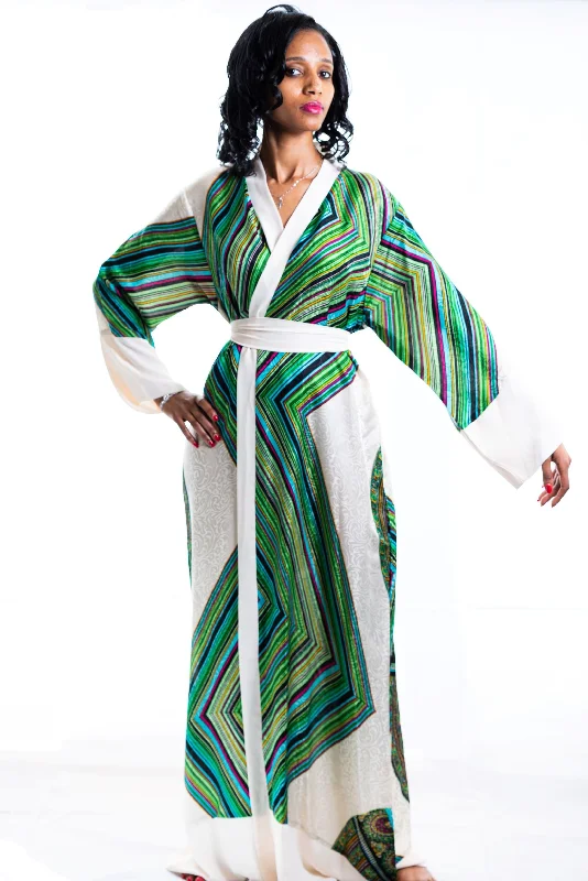 striped women robes in classic patternsGianni Green Circle Kimono Robe