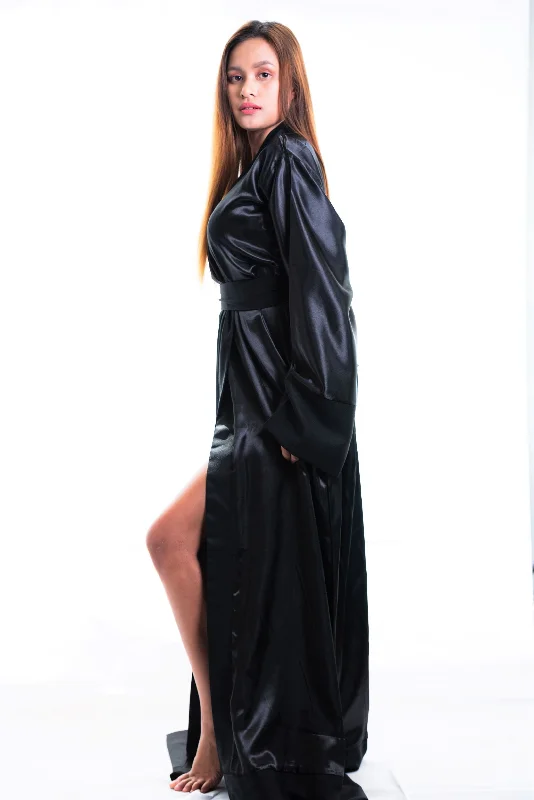 women robes with a patchwork design for uniquenessLorraine Black Silk Robe