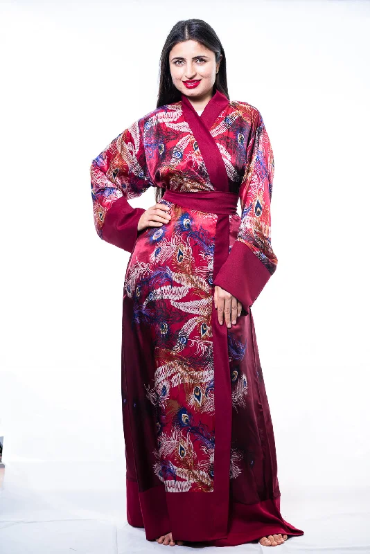 women robes with embroidery detailsSilk Red Robe Sally
