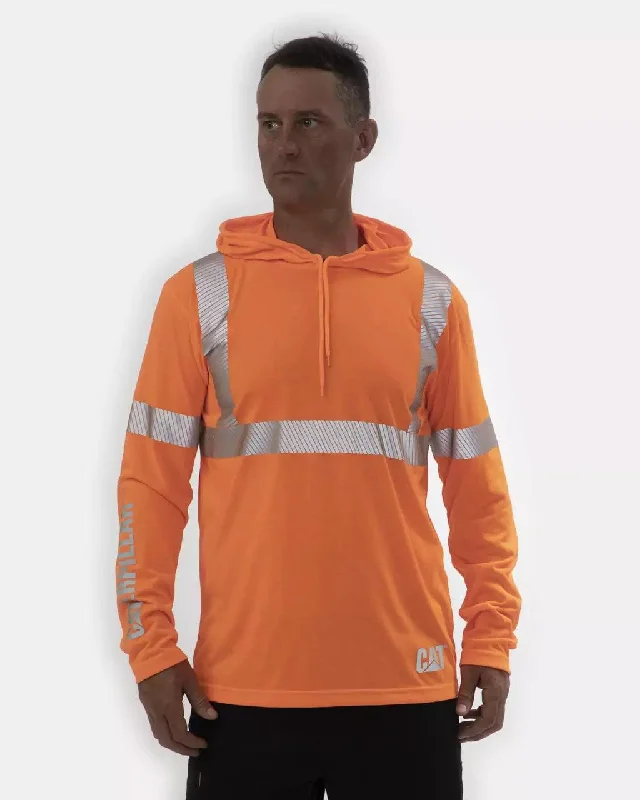Men's ANSI Hi-Vis UPF Hooded Long Sleeve T-Shirt - HiVis Orange
