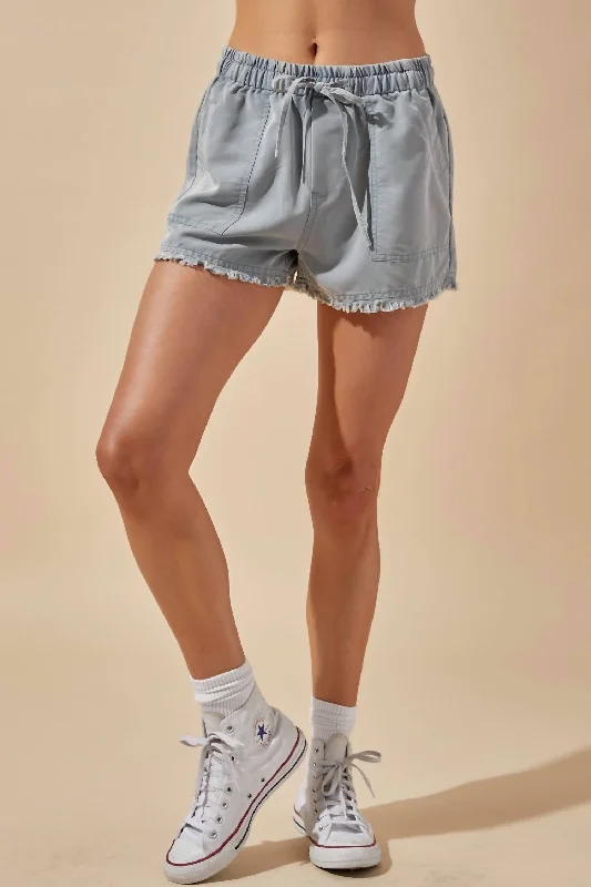 Cargo Women Shorts with Multiple Pockets for FunctionalityDrawstring Short In Denim Blue Cargo Women Shorts with Multiple Pockets for FunctionalityDrawstring Short In Denim Blue