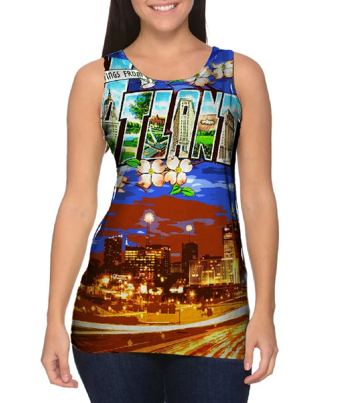 Women's Button - Down Tank Tops in Striped PatternsGreetings from Atlanta Georgia 050