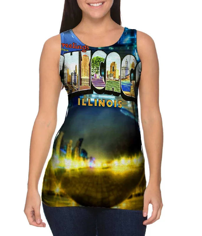 Women's Longline Tank Tops with Abstract PrintsGreetings from Chicago Illinois 052