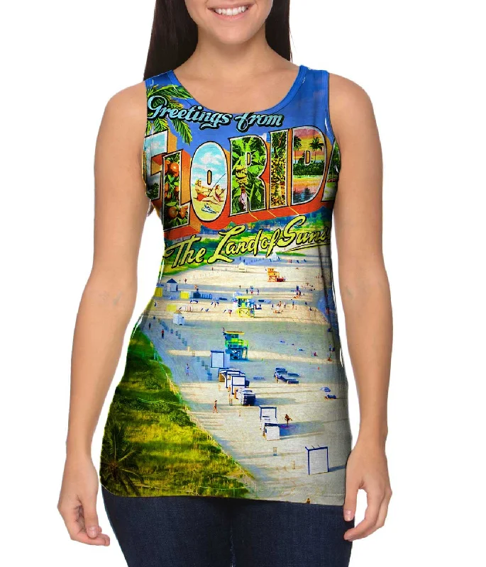 Plus Size Women's Ruffled Hem Tank Tops with Floral PrintsGreetings from Florida - The Land of Sunshine Plus Size Women's Ruffled Hem Tank Tops with Floral PrintsGreetings from Florida - The Land of Sunshine