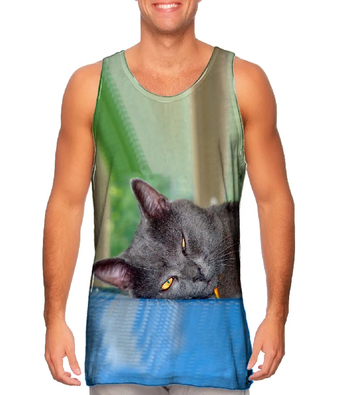 Plus Size Women's Glitter - Trimmed Tank Tops for Party NightsGrey Cat Napping