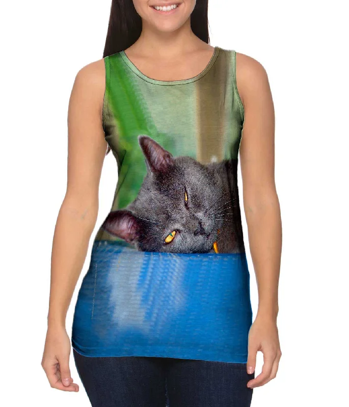 Women's Longline Tank Tops with Abstract PrintsGrey Cat Napping