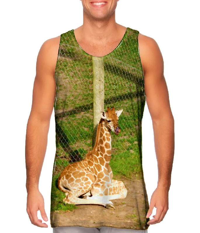 Scoop Neck Women's Linen Blend Tank Tops for SummerGroovy Giraffe