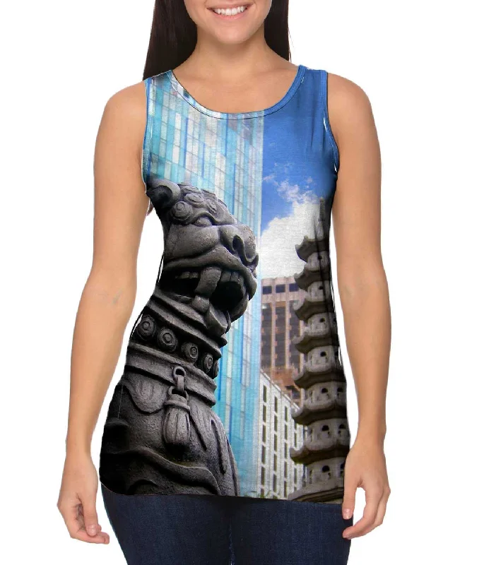 Plus Size Women's Embroidered Tank Tops in Boho StylesGuardian Dog Chinese Quarter