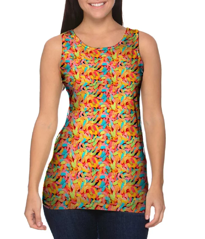 Women's Button - Down Tank Tops in Striped PatternsGummy Worm Heaven