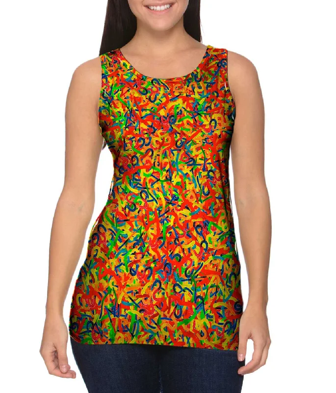 Plus Size Women's Puff - Sleeve Tank Tops in Pastel HuesGummy Worm Time