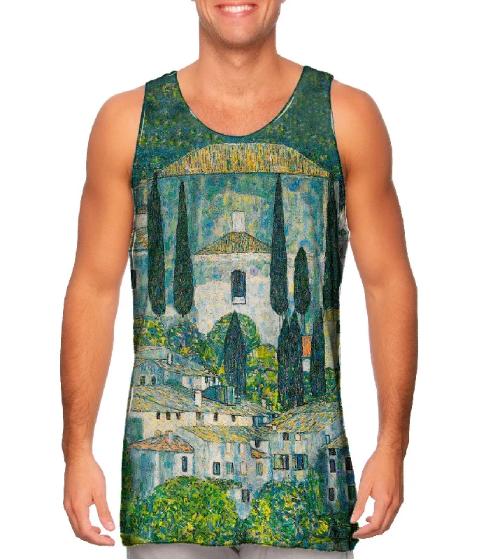 Mock Neck Women's Performance Tank Tops for CyclingGustav Klimt -"Church in Cassone" (1913) Mock Neck Women's Performance Tank Tops for CyclingGustav Klimt -"Church in Cassone" (1913)