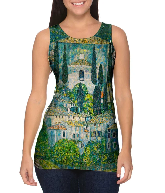 Plus Size Women's Embroidered Tank Tops in Boho StylesGustav Klimt -"Church in Cassone" (1913) Plus Size Women's Embroidered Tank Tops in Boho StylesGustav Klimt -"Church in Cassone" (1913)