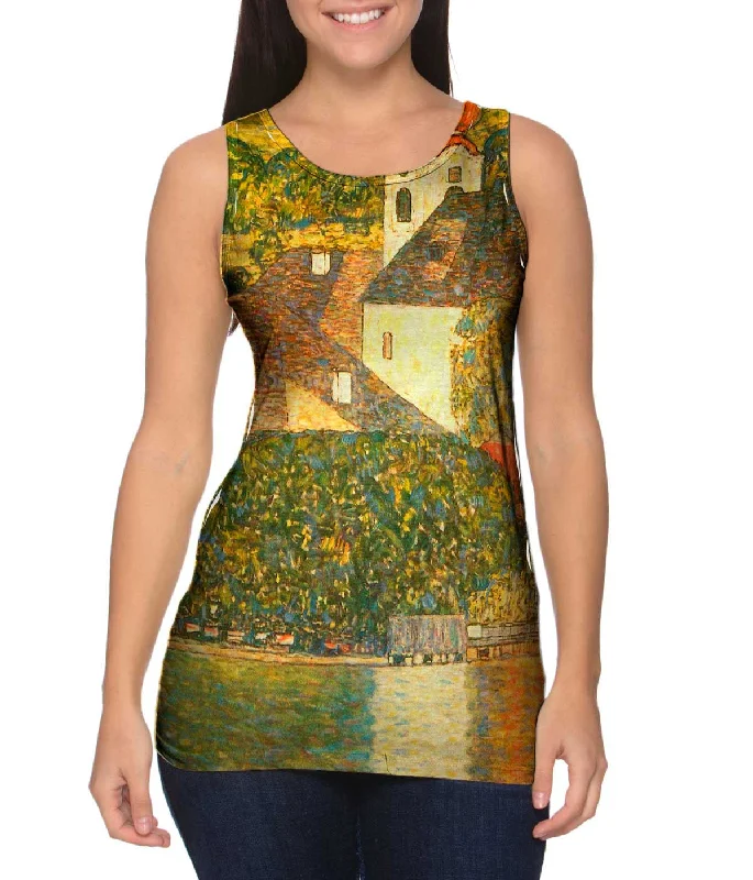 Women's Button - Down Tank Tops in Striped PatternsGustav Klimt -"Church in Unterach" (1916) Women's Button - Down Tank Tops in Striped PatternsGustav Klimt -"Church in Unterach" (1916)