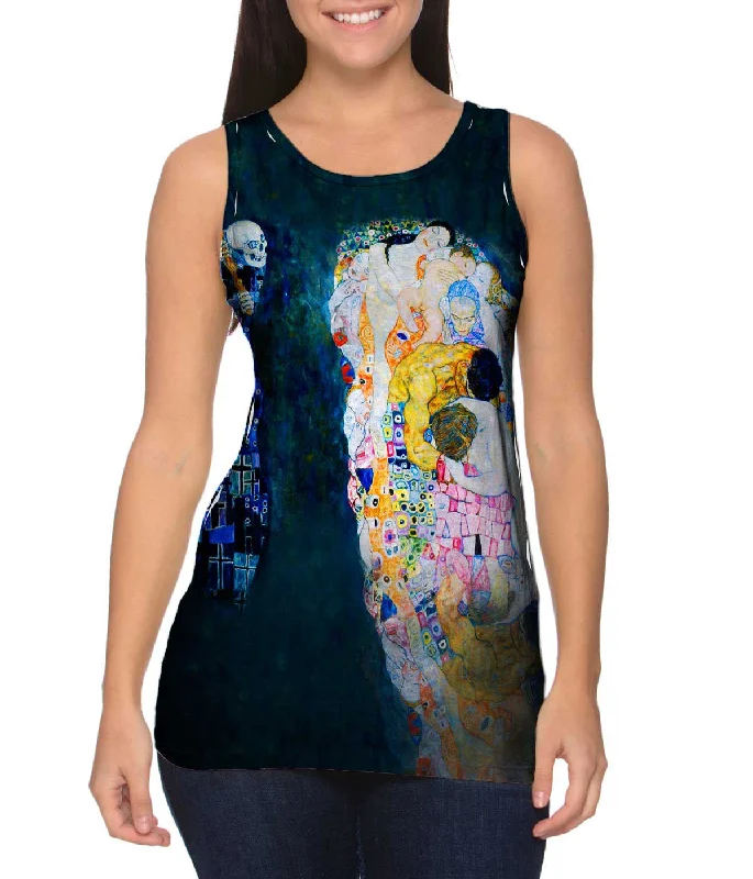 Plus Size Women's Ruffled Hem Tank Tops with Floral PrintsGustav Klimt - "Death and Life" (1916) Plus Size Women's Ruffled Hem Tank Tops with Floral PrintsGustav Klimt - "Death and Life" (1916)