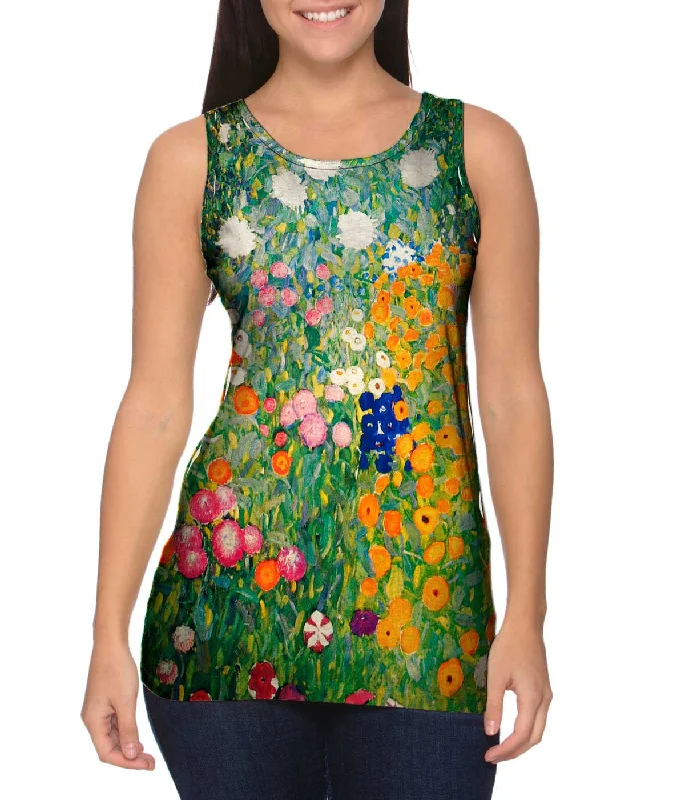 Plus Size Women's Criss - Cross Back Tank Tops in Neon ColorsGustav Klimt -"Flower Garden " (1907) Plus Size Women's Criss - Cross Back Tank Tops in Neon ColorsGustav Klimt -"Flower Garden " (1907)