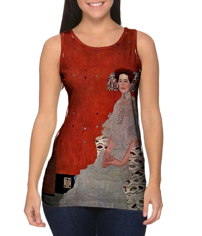 Plus Size Women's Ruffled Hem Tank Tops with Floral PrintsGustav Klimt -"Fritza Riedler" (1906) Plus Size Women's Ruffled Hem Tank Tops with Floral PrintsGustav Klimt -"Fritza Riedler" (1906)