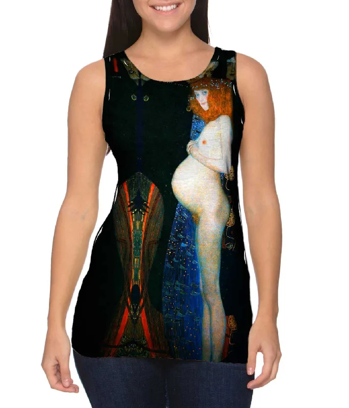 Women's Spaghetti Strap Tank Tops with Geometric PatternsGustav Klimt - "Hope I" (1903) Women's Spaghetti Strap Tank Tops with Geometric PatternsGustav Klimt - "Hope I" (1903)