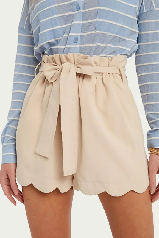 Denim Women Shorts with Distressed Details for a Casual VibeHigh-Waisted Scallop Trim Shorts In Ecru Denim Women Shorts with Distressed Details for a Casual VibeHigh-Waisted Scallop Trim Shorts In Ecru