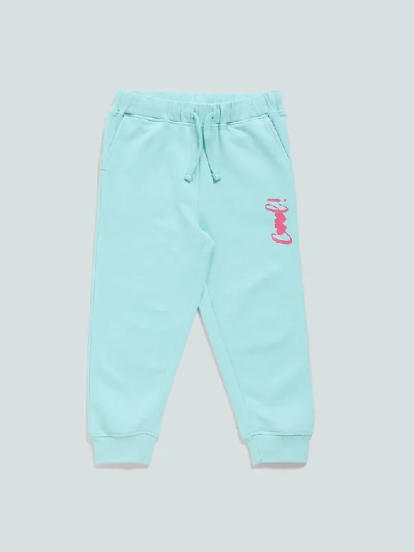 HOP Kids Mint Blue Cool Printed Joggers