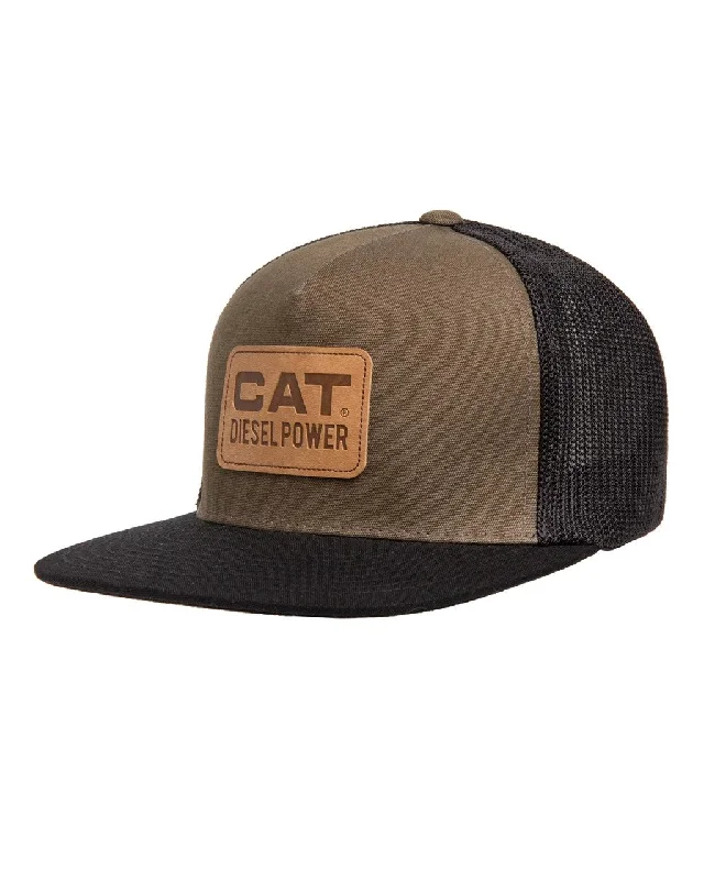 Men's Leather Diesel Power Flat Bill Hat - Army Moss