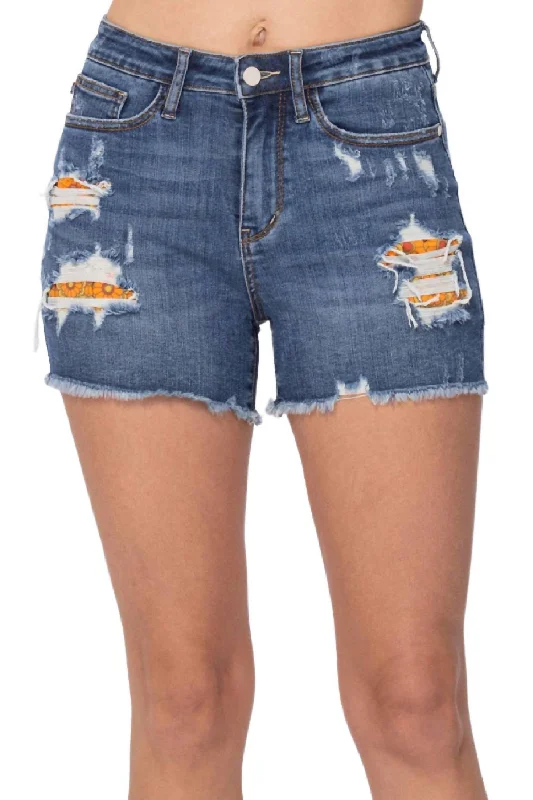 Patterned Geometric Women Shorts for a Modern AppealPrinted Pocket Lining High Rise Cut Off Short In Blue Patterned Geometric Women Shorts for a Modern AppealPrinted Pocket Lining High Rise Cut Off Short In Blue