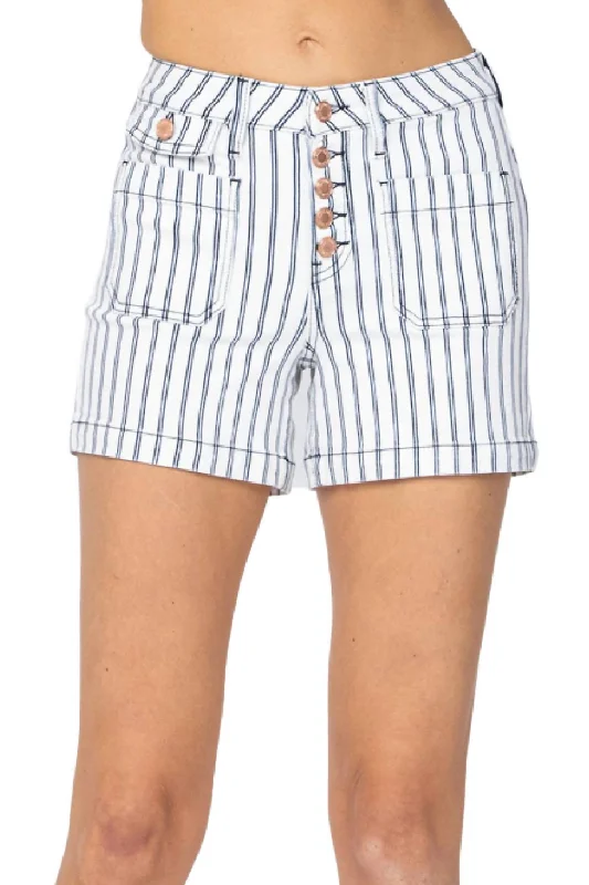 Bermuda Women Shorts for a Classic and Sophisticated LookStripe Patch Pocket High Waist Shorts In Multi Bermuda Women Shorts for a Classic and Sophisticated LookStripe Patch Pocket High Waist Shorts In Multi