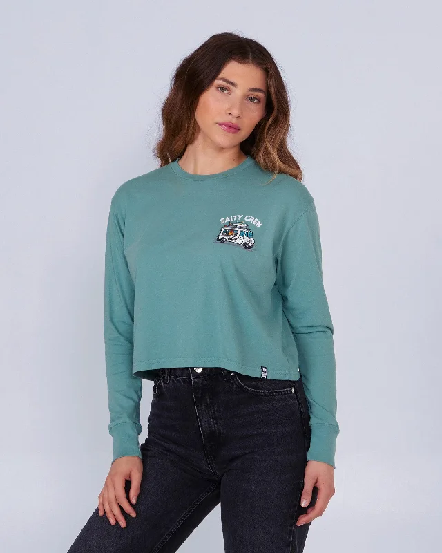 Reels and Meals L/S Crop Tee - Dusty Turq