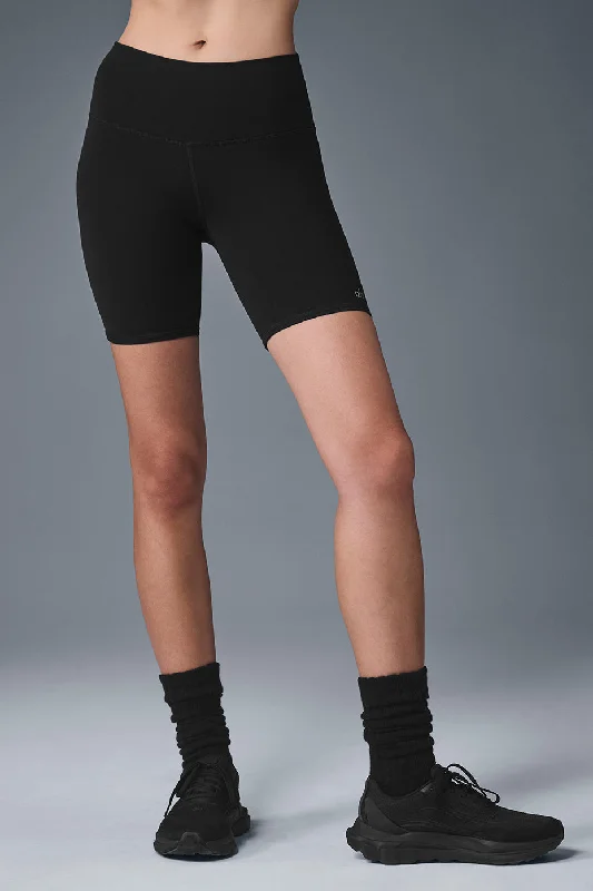 Patterned Geometric Women Shorts for a Modern Appeal7" High-Waist Biker Short - Black Patterned Geometric Women Shorts for a Modern Appeal7" High-Waist Biker Short - Black